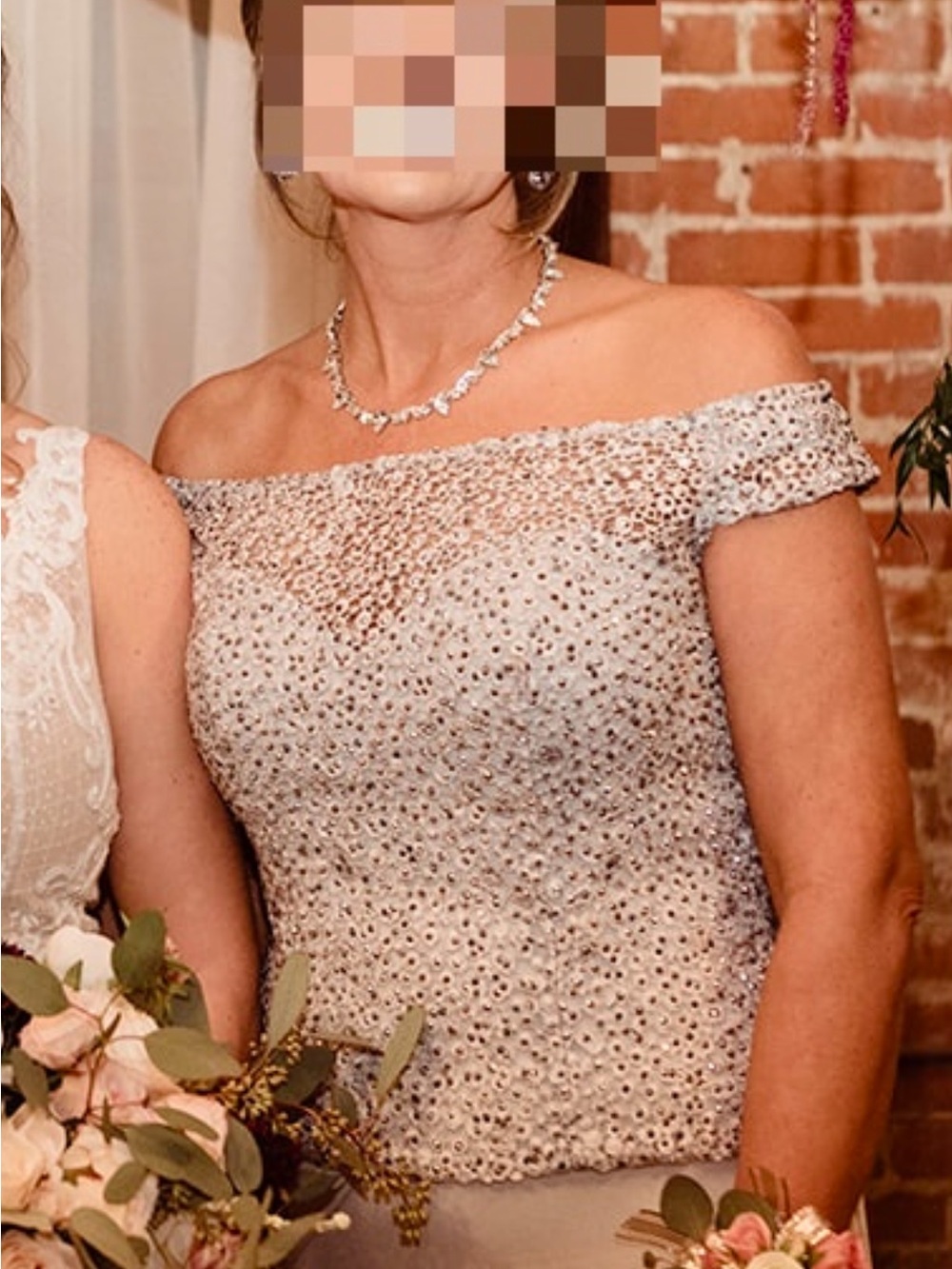 One-Shoulder Embellished Evening Dress in Silver